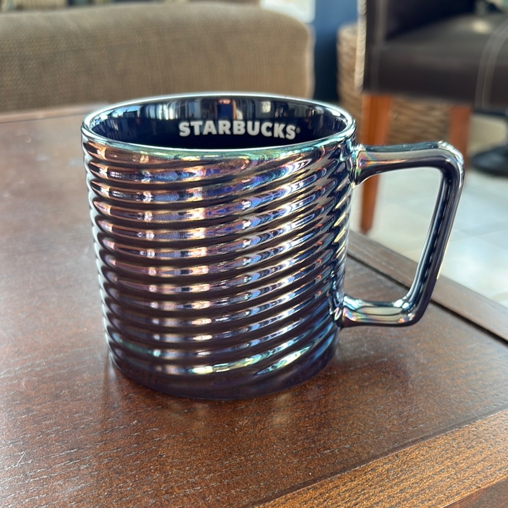 Starbucks Luster Swirl Ceramic Iridescent Navy Blue 12 fl oz Coffee Mug